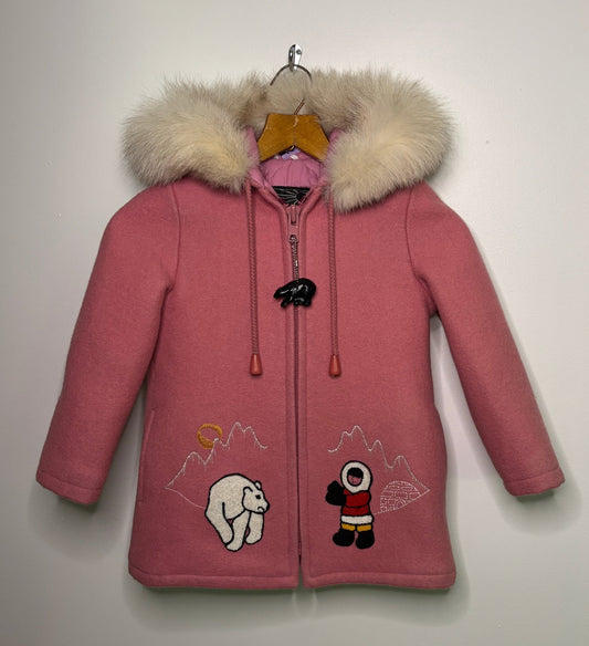 Northern Sun Indigenous Inspired Girls Pink Wool Coat