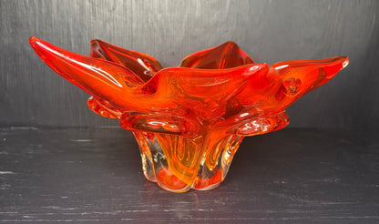 Orange Lorraine Leaf Shaped Glass Bowl
