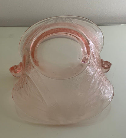 Pink Depression Glass Swan Candy Dish Bowl
