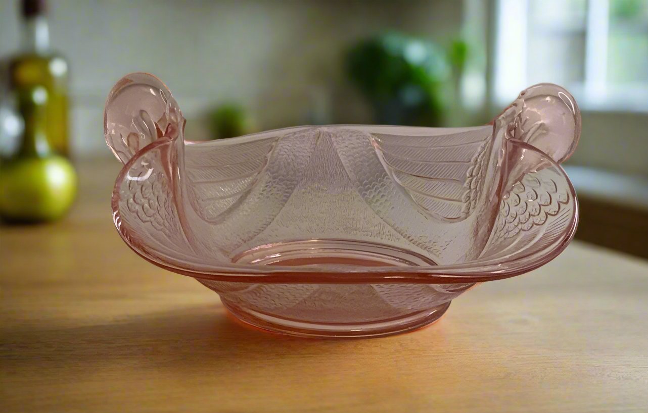 Pink Depression Glass Swan Candy Dish Bowl - HLJ at HomePink Depression Glass Swan Candy Dish BowlCandy dishHLJ at Home