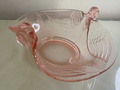 Pink Glass Swan Candy Dish