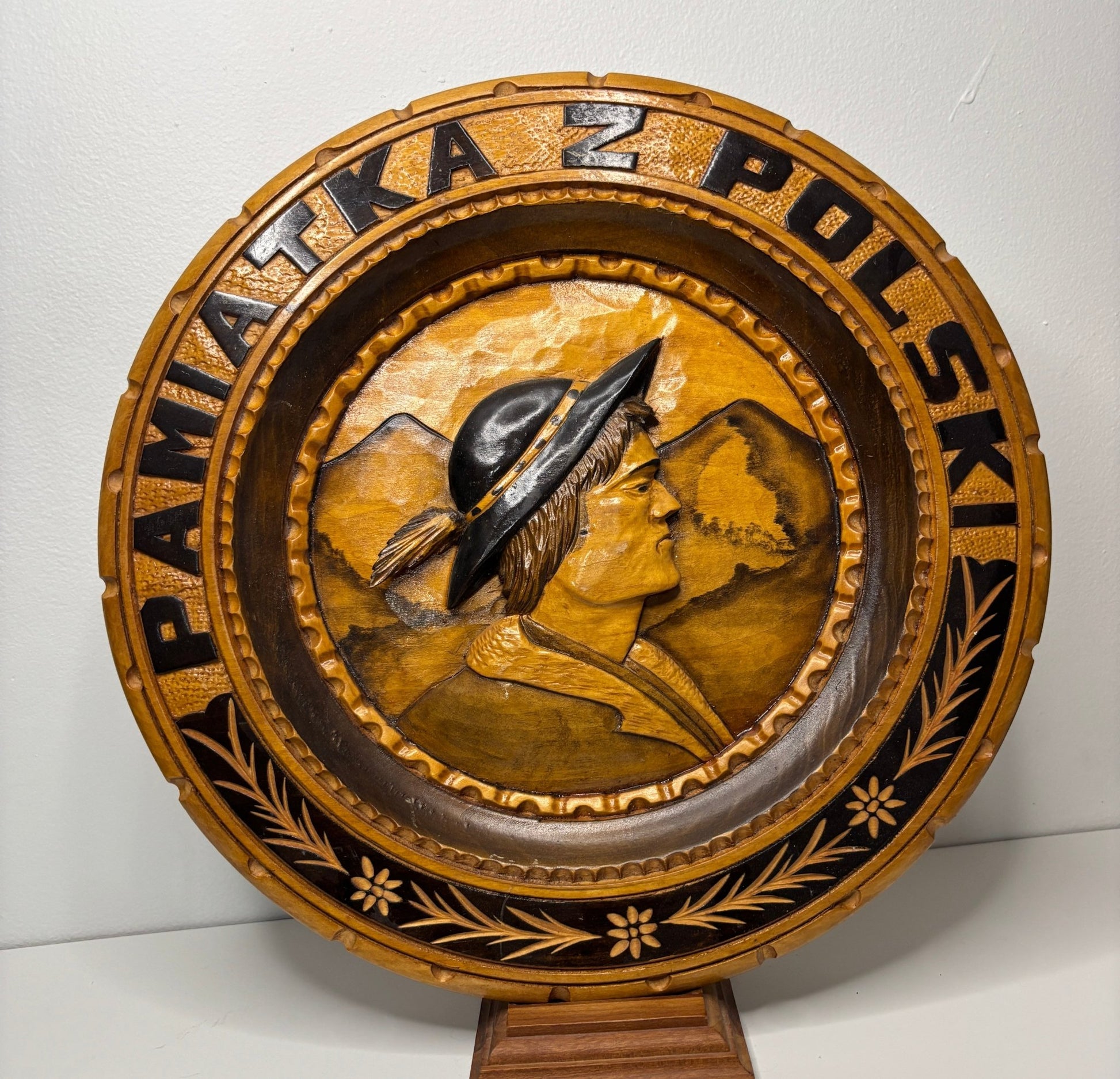 Polish Hand Carved Decorative Wood Plate