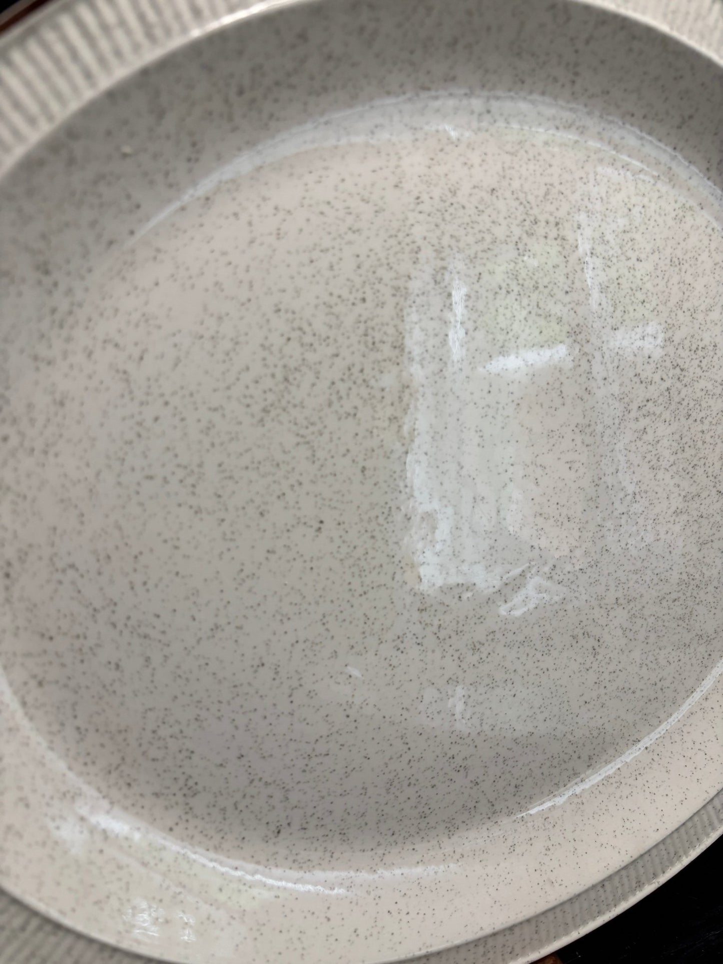 Poole Pottery Parkstone Oval Serving Platter with off white speckled background and brown trim