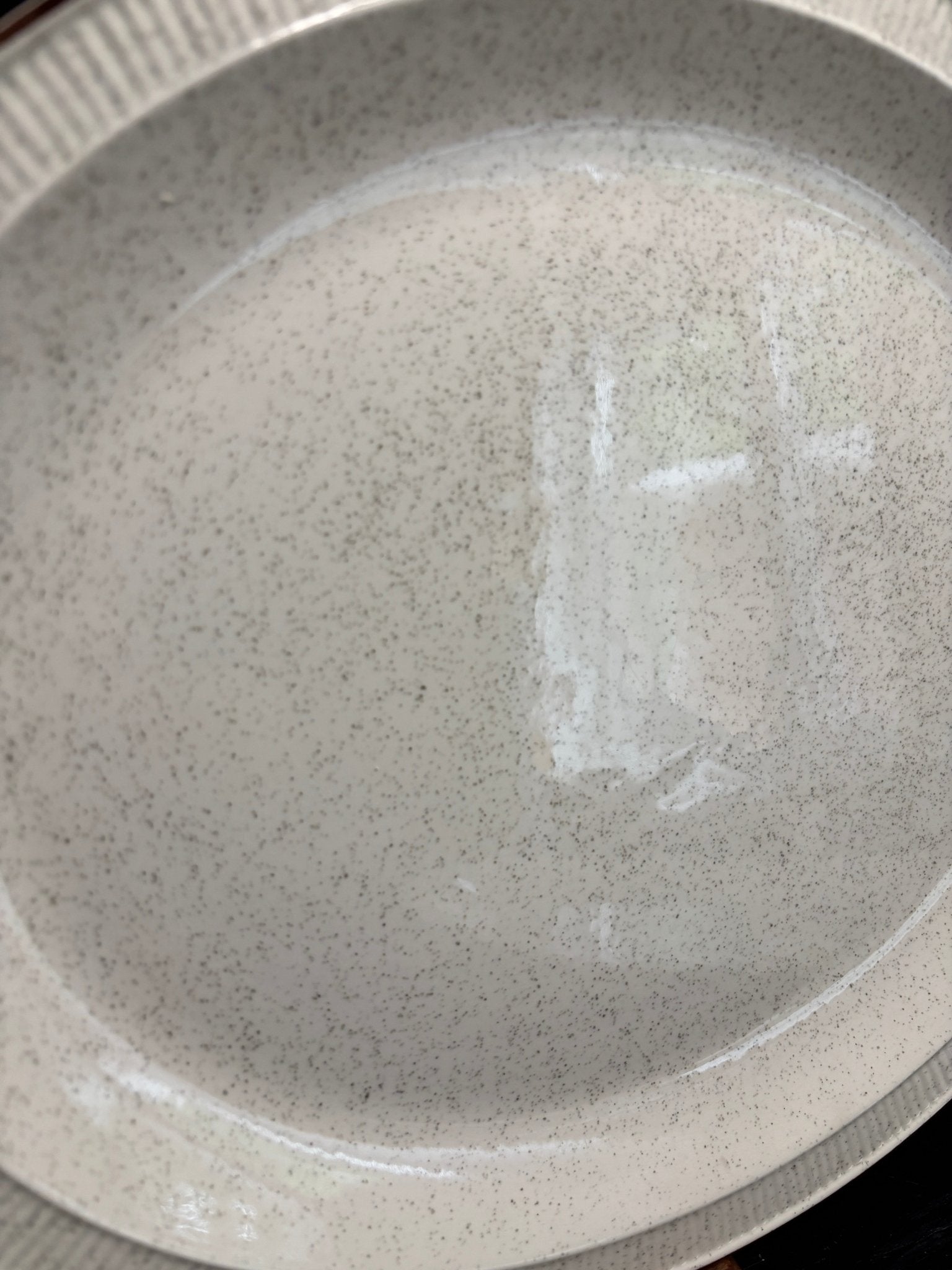 Poole Pottery Parkstone Oval Serving Platter with off white speckled background and brown trim