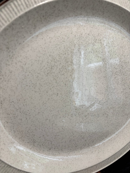 Poole Pottery Parkstone Oval Serving Platter with off white speckled background and brown trim