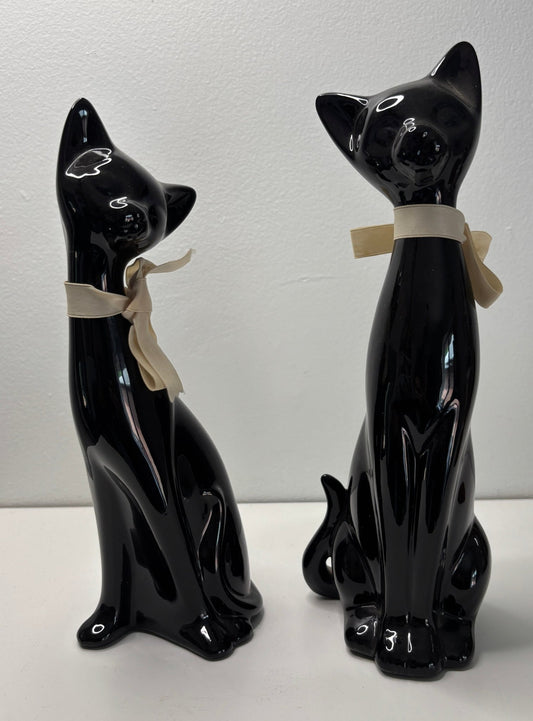 Porcelain Black Cat Vintage Figurines