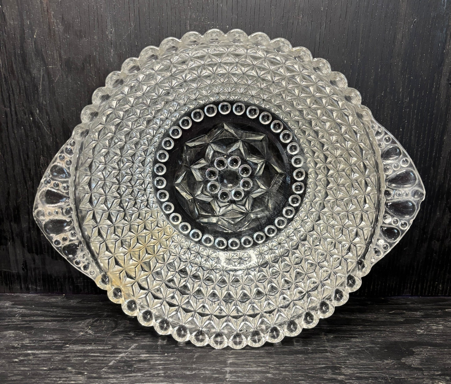 Pressed Glass Diamond and Bead Pattern Serving Bowl - HLJ at HomePressed Glass Diamond and Bead Pattern Serving BowlServing BowlVintage