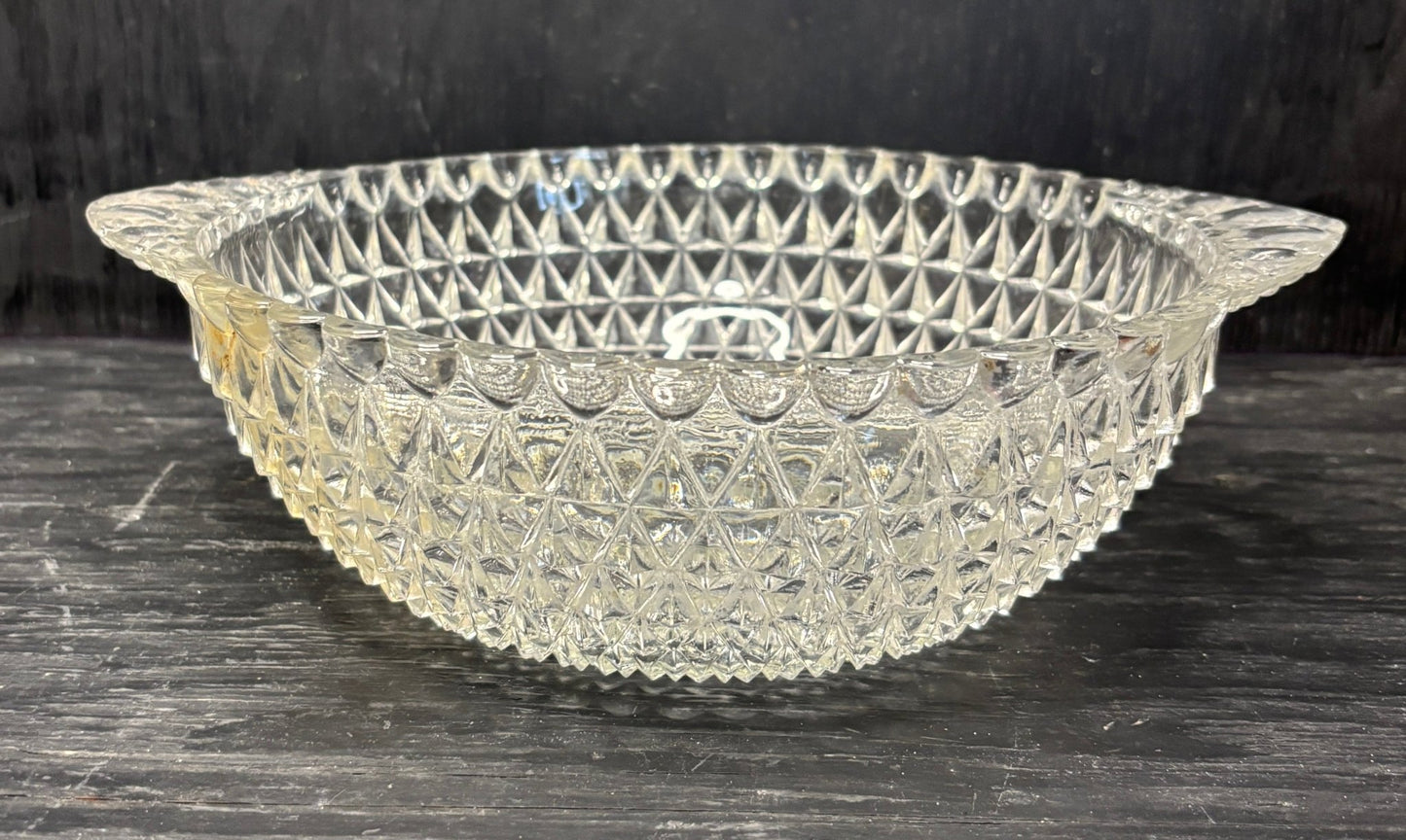 Pressed Glass Diamond and Bead Pattern Serving Bowl - HLJ at HomePressed Glass Diamond and Bead Pattern Serving BowlServing BowlVintage