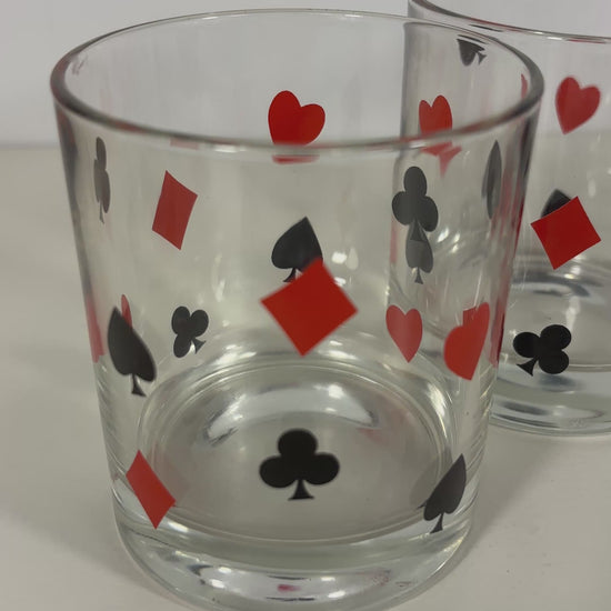 Mid Century Playing Card Whiskey Glass Set