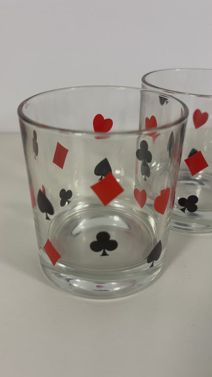 Mid Century Playing Card Whiskey Glass Set