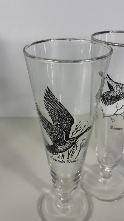 1960s Federal Glass Sportsman Bird Theme Pilsner Glasses Set