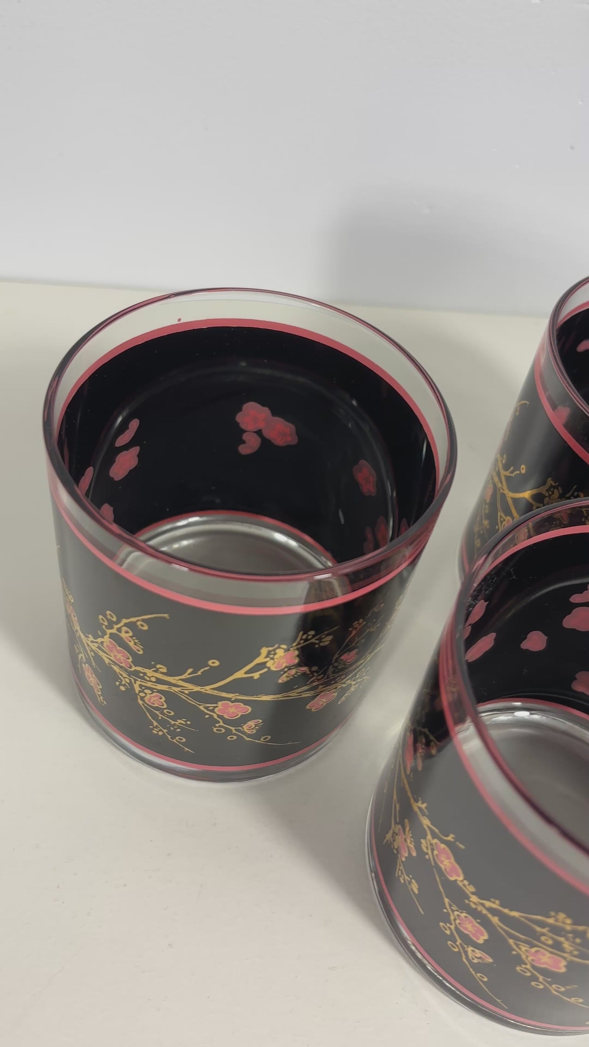 Cutler Cherry Blossom Old Fashioned Lowball Glasses Set