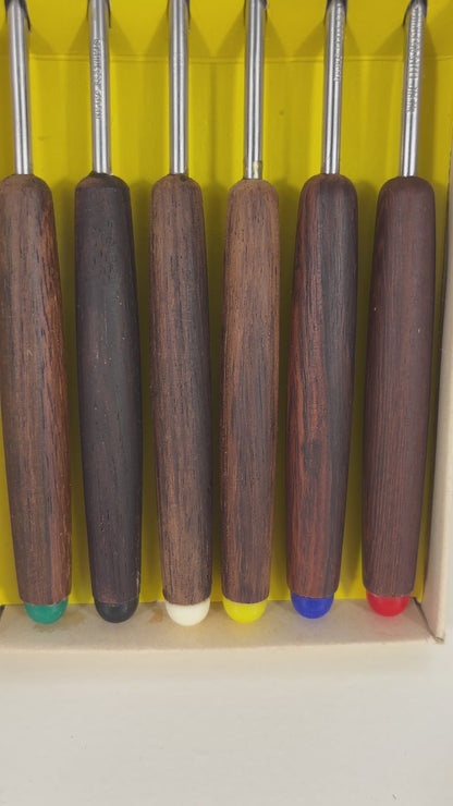 Mid Century Wood Handled Fondue Fork Set