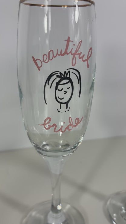 Wendy Tancock Beautiful Bride Groovy Groom Champagne Glass Set
