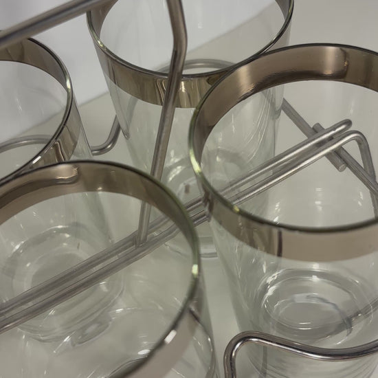 Dorothy Thorpe Silver Cocktail Highball Barware Set with Carrier