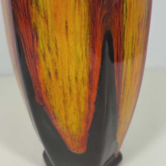Evangeline Orange and Black Flame Drip Vase