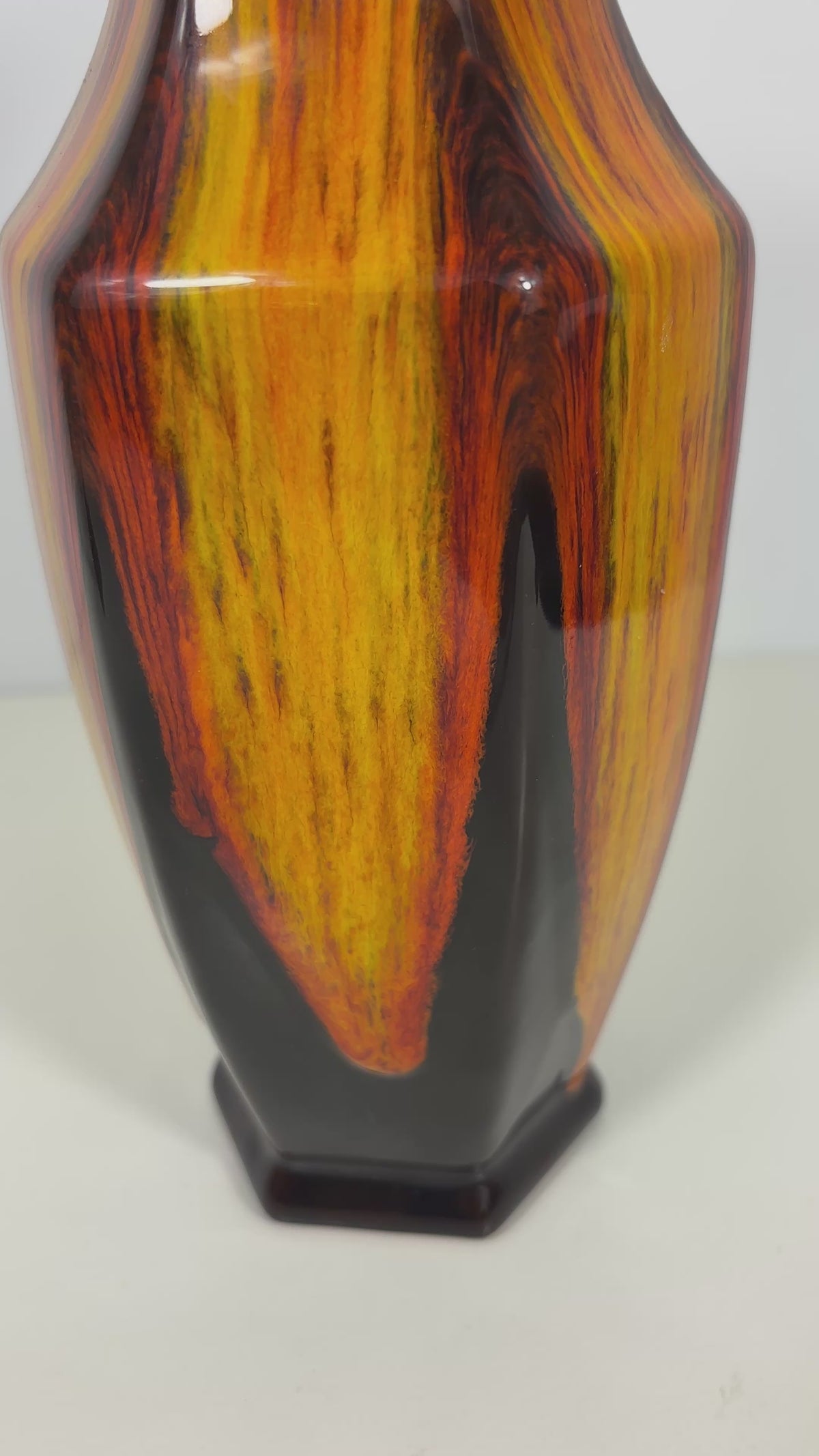 Evangeline Orange and Black Flame Drip Vase