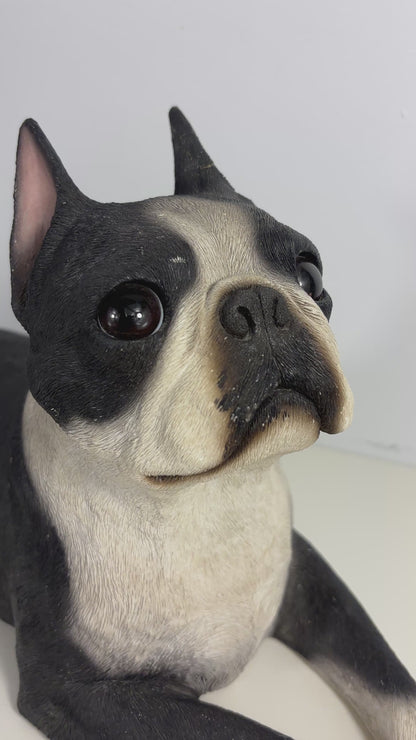 Sandicast Sandra Brue Lying Boston Terrier Sculpture