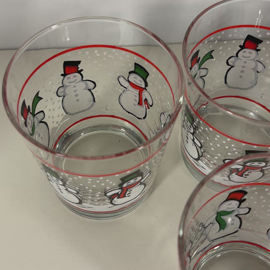 Libbey Dancing Snowmen Vintage Double Old Fashioned Glasses Set