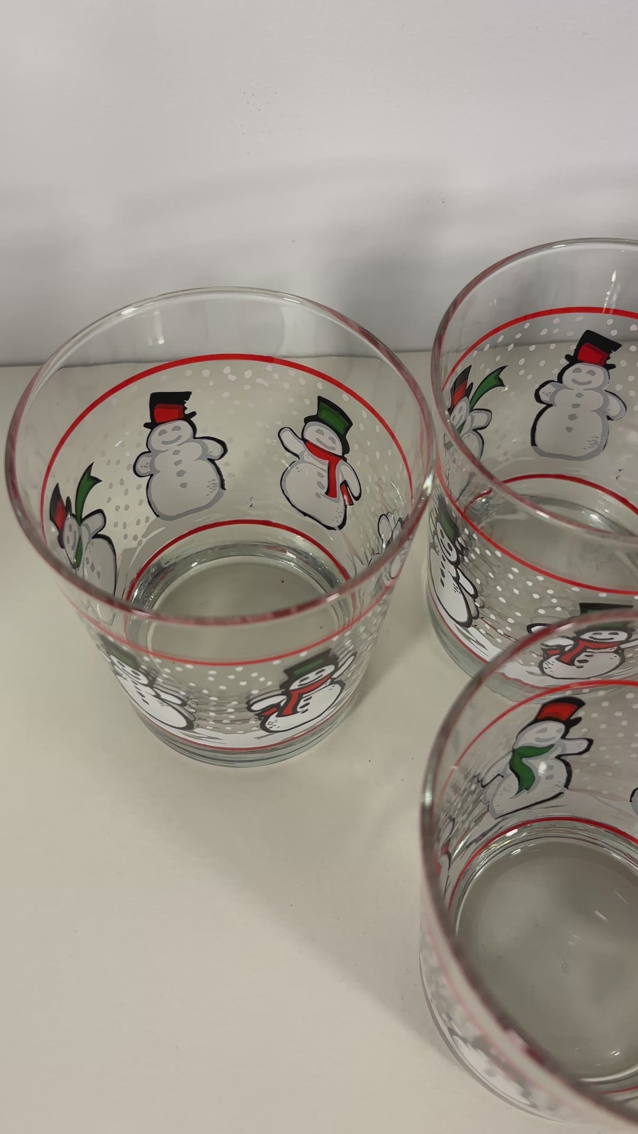 Libbey Dancing Snowmen Vintage Double Old Fashioned Glasses Set