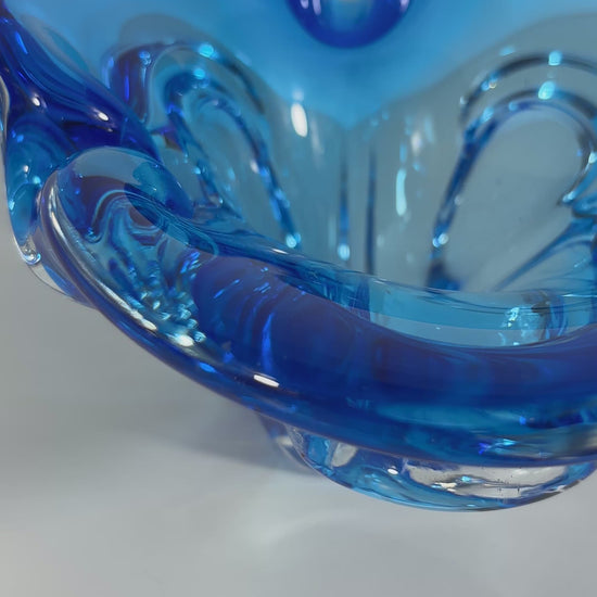 Murano Cobalt Blue Sommerso Glass Centerpiece Bowl