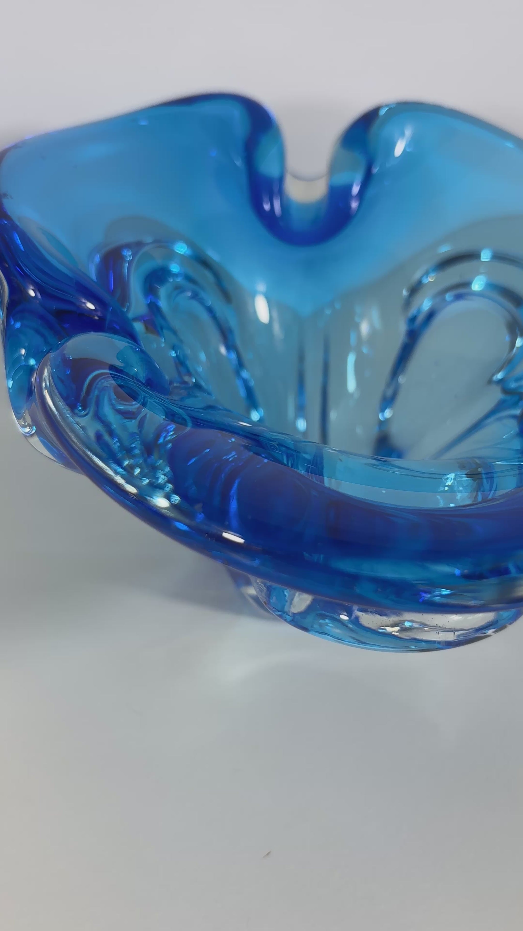 Murano Cobalt Blue Sommerso Glass Centerpiece Bowl