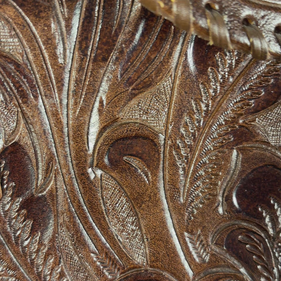 Vintage Brown Tooled Leather Floral Crossbody Bag