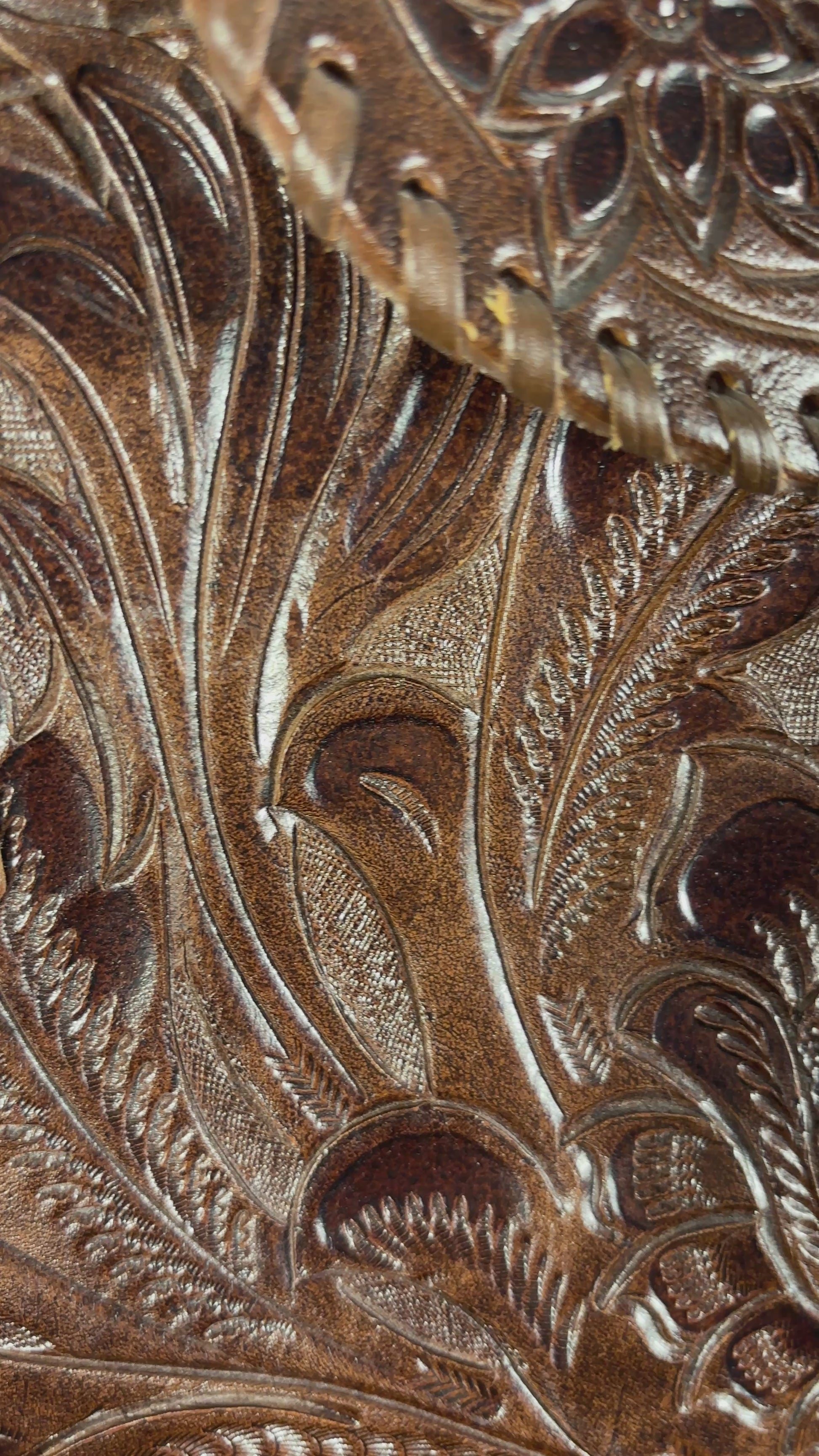 Vintage Brown Tooled Leather Floral Crossbody Bag