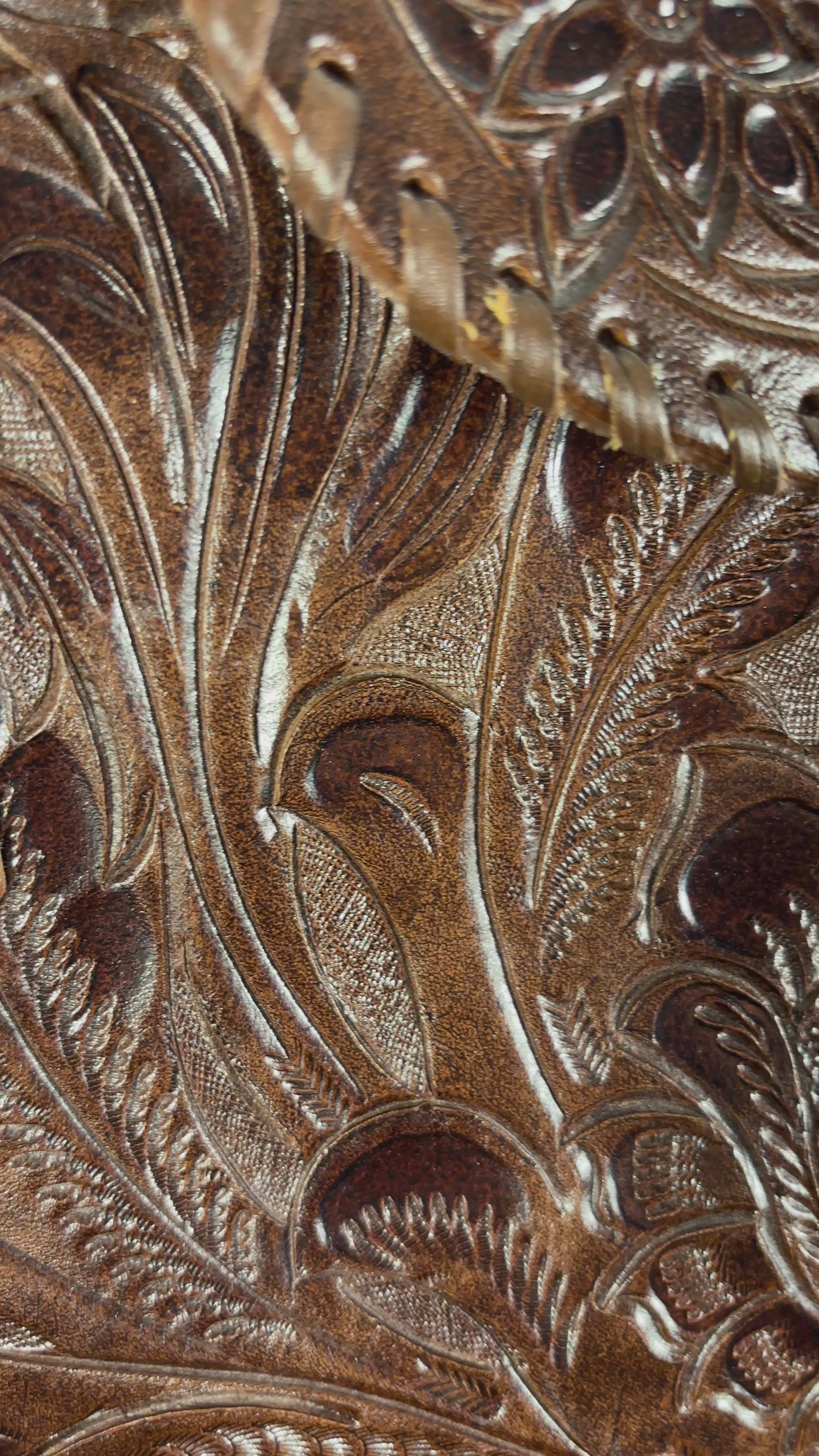 Vintage Brown Tooled Leather Floral Crossbody Bag