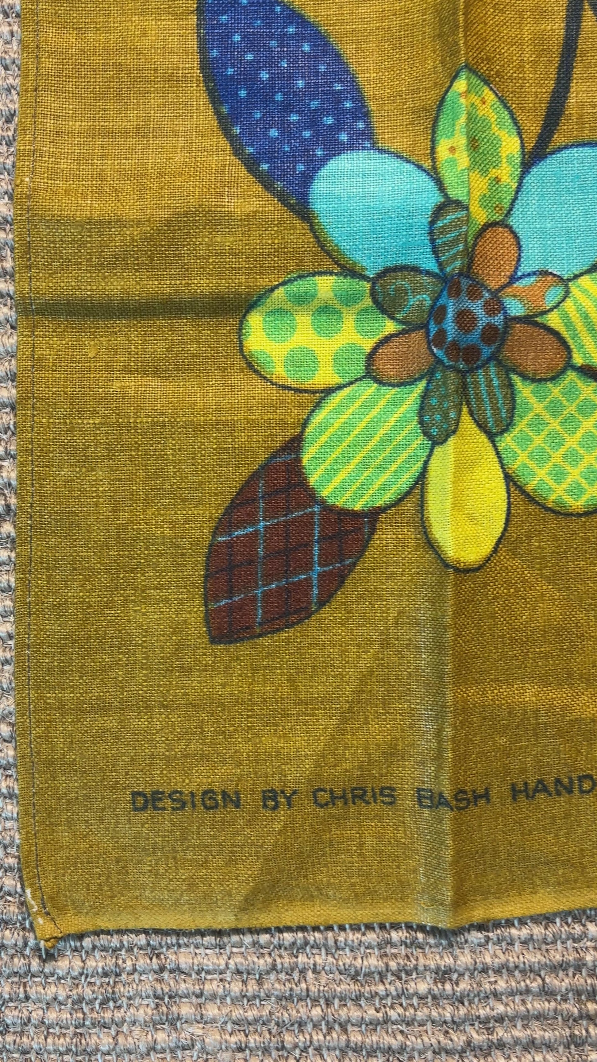Chris Bash 1960s Retro Flowers Linen Tea Towel