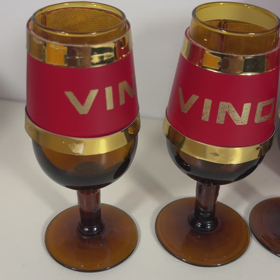 Vintage Italian Red Leather Wrapped Vino Decanter Set