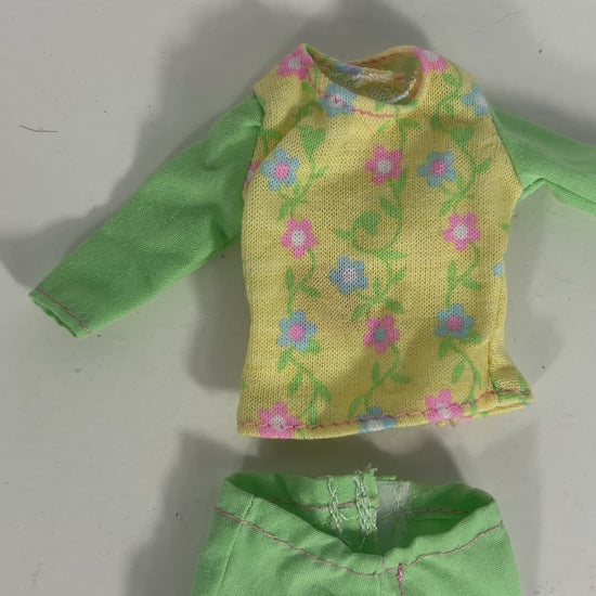 Vintage Barbie Green Yellow Floral Fashion Set