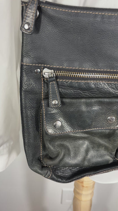 Fossil Sutter Black Leather Crossbody Purse