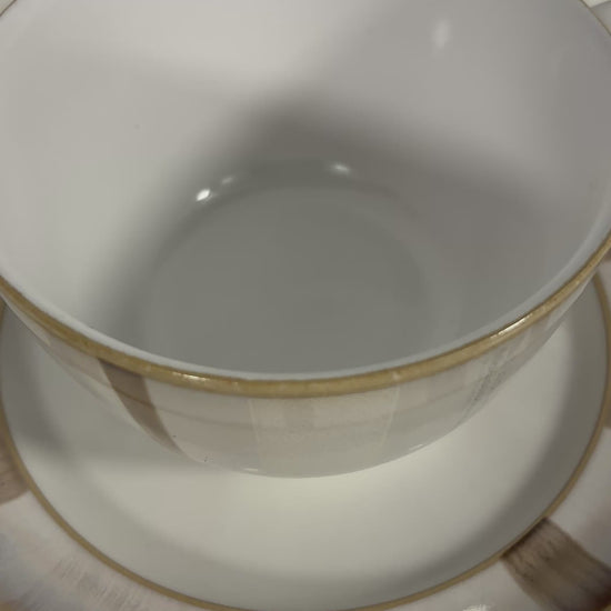 Denby stoneware teacup in truffle colour palette