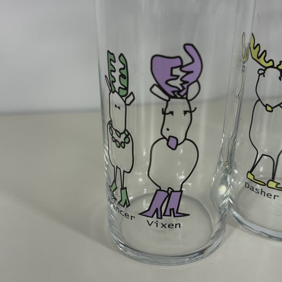 Pottery Barn Santa’s Reindeer Tumbler Drink Glass Set