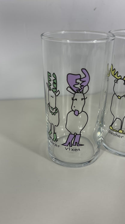 Pottery Barn Santa’s Reindeer Tumbler Drink Glass Set
