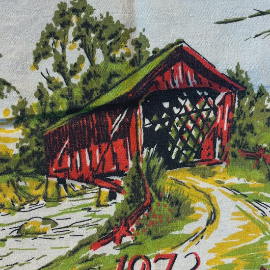 1973 Covered Bridge Calendar Cotton Tea Towel
