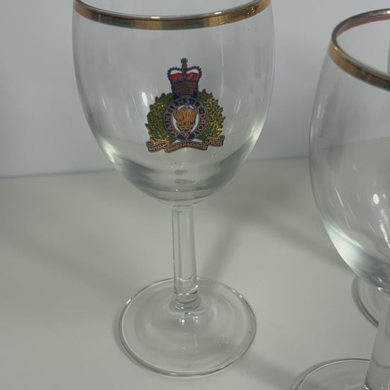 Vintage Gold Rim RCMP Wine Glass Set