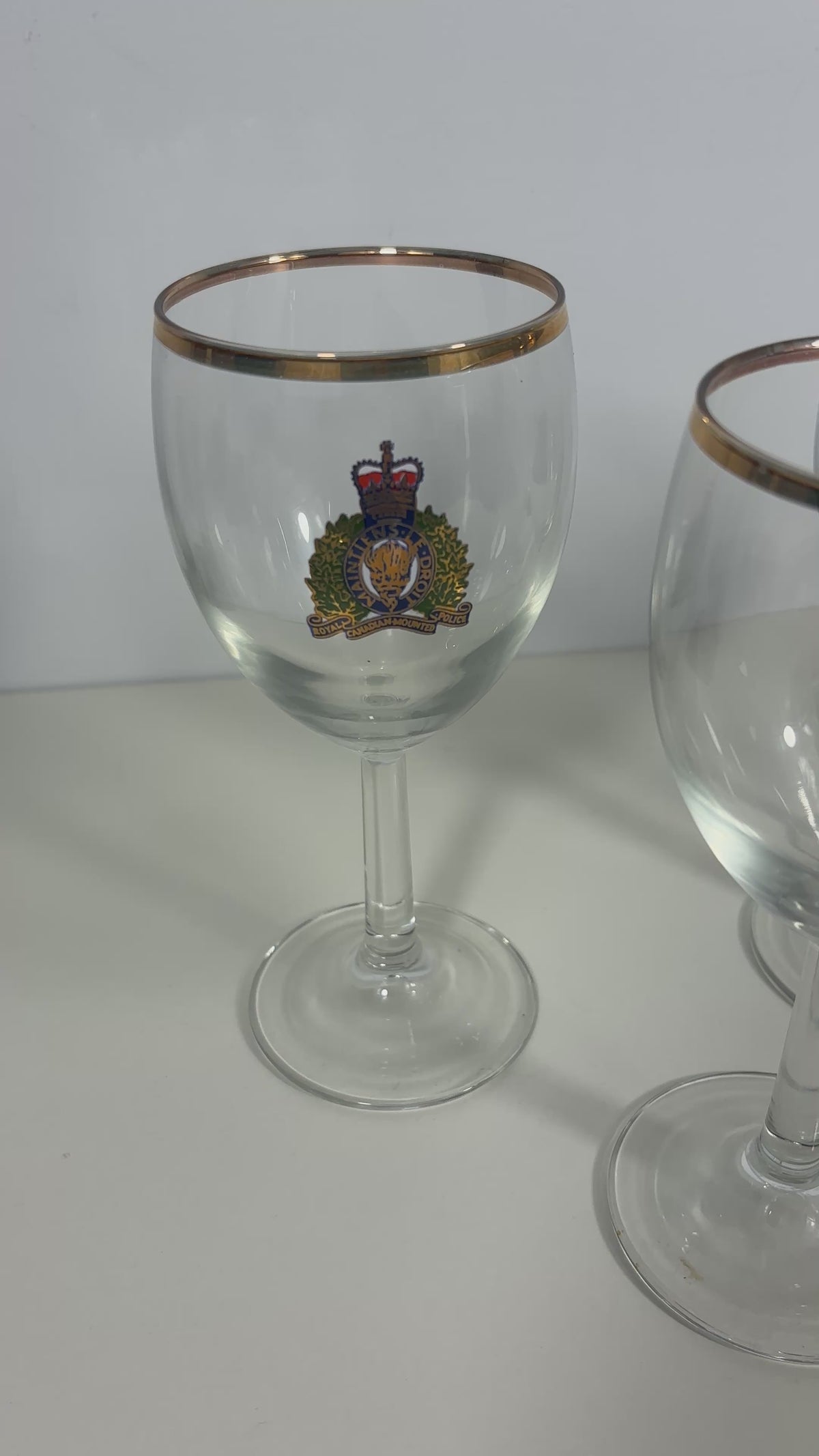 Vintage Gold Rim RCMP Wine Glass Set