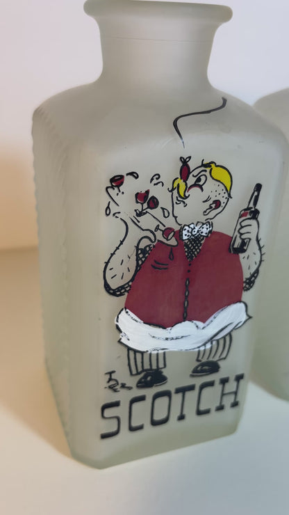 Gay Fad Studio Frosted Glass Scotch and Gin Decanters