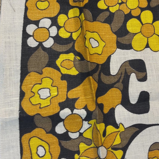 1970s Chris Bash Flower Power Hand Printed Linen Tea Towel