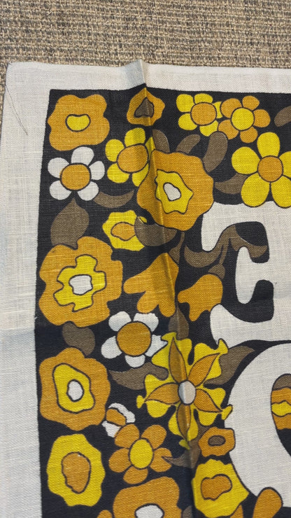 1970s Chris Bash Flower Power Hand Printed Linen Tea Towel