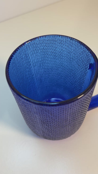 Arcoroc Cobalt Blue Textured Glass Coffee Mug