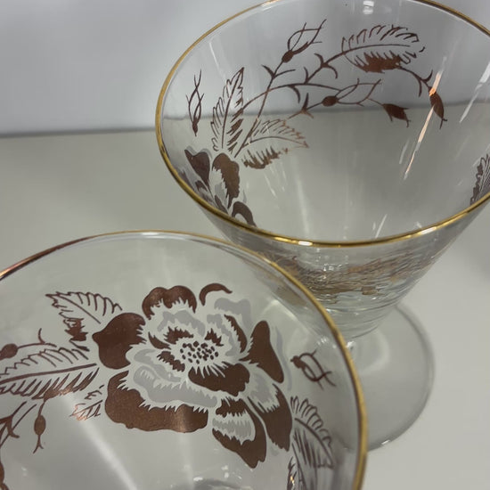 Libbey Golden Rose Champagne Cocktail Sherbet Glasses Set