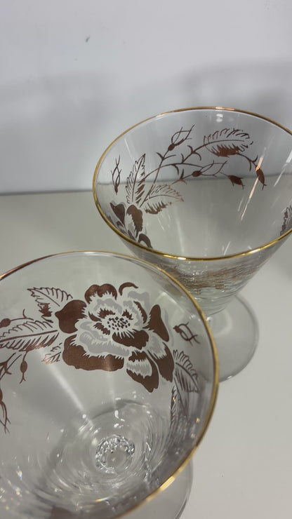 Libbey Golden Rose Champagne Cocktail Sherbet Glasses Set
