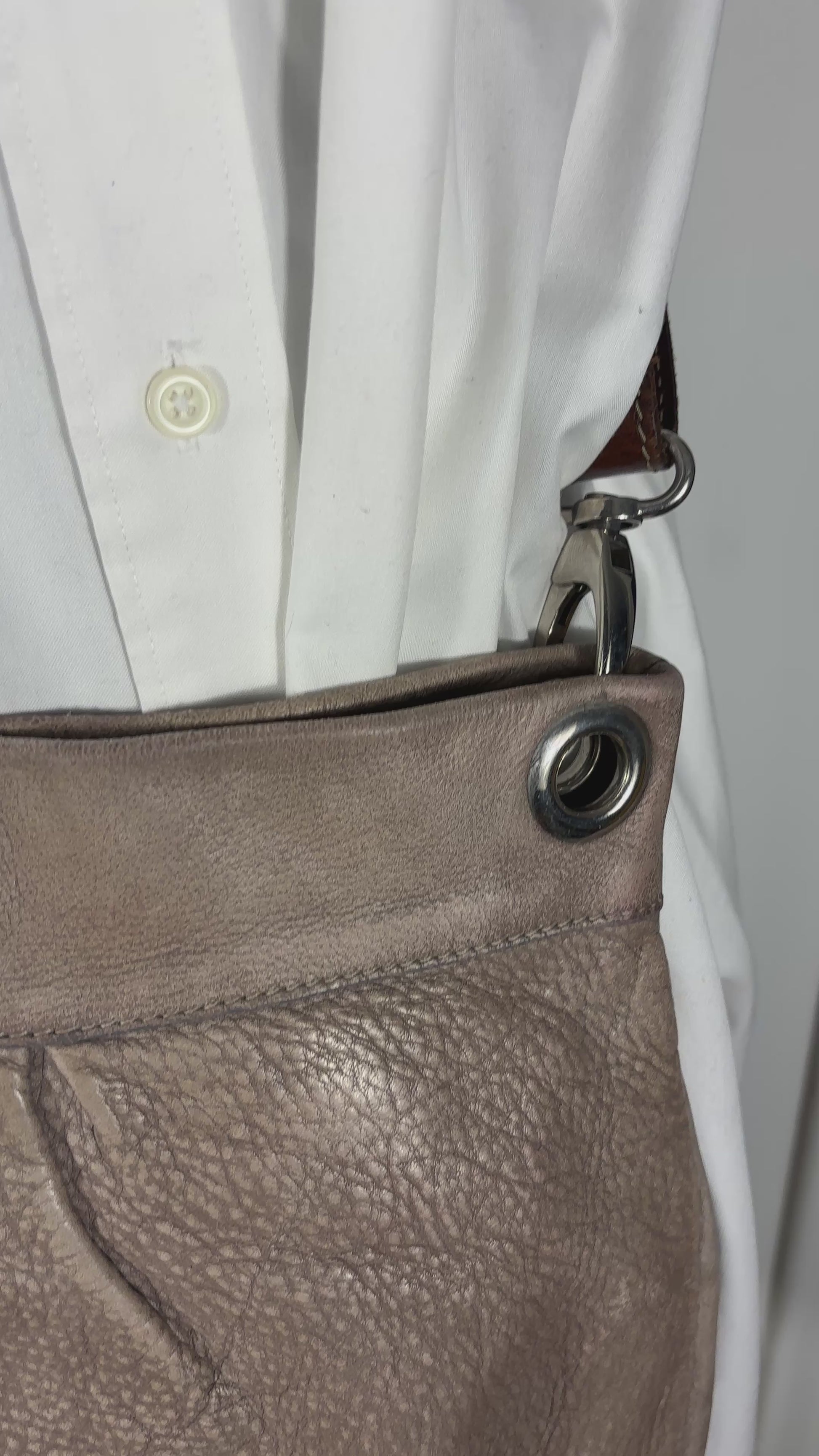 Roots Grey Pleated Leather Crossbody Purse