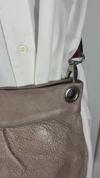 Roots Grey Pleated Leather Crossbody Purse