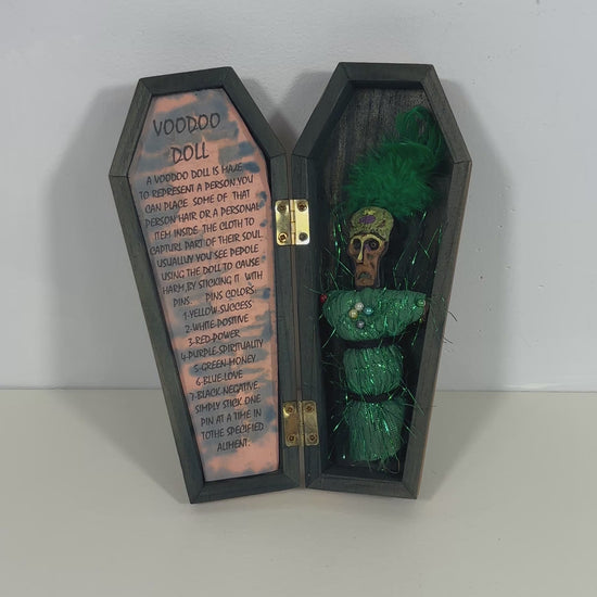 New Orleans Wood Coffin Voodoo Doll Figurine