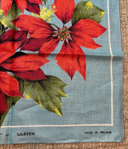 Pure Linen Poinsettia Kitchen Tea Towel