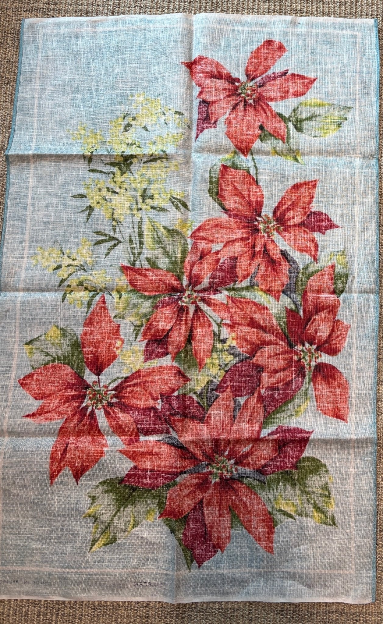 Pure Linen Poinsettia Kitchen Tea Towel